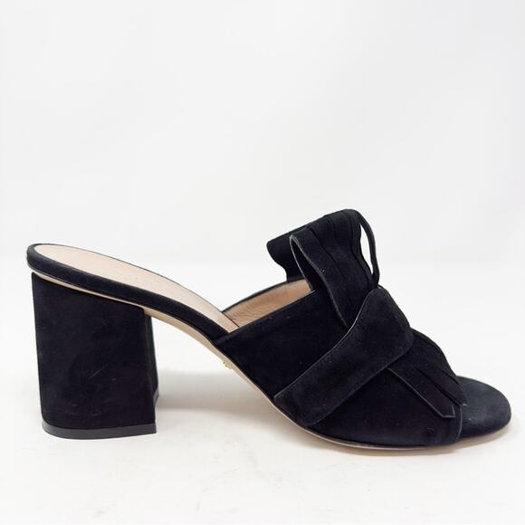 Gucci GG Marmont Black Suede Fringe Mules Sandals Size 37 - Picture 7 of 9